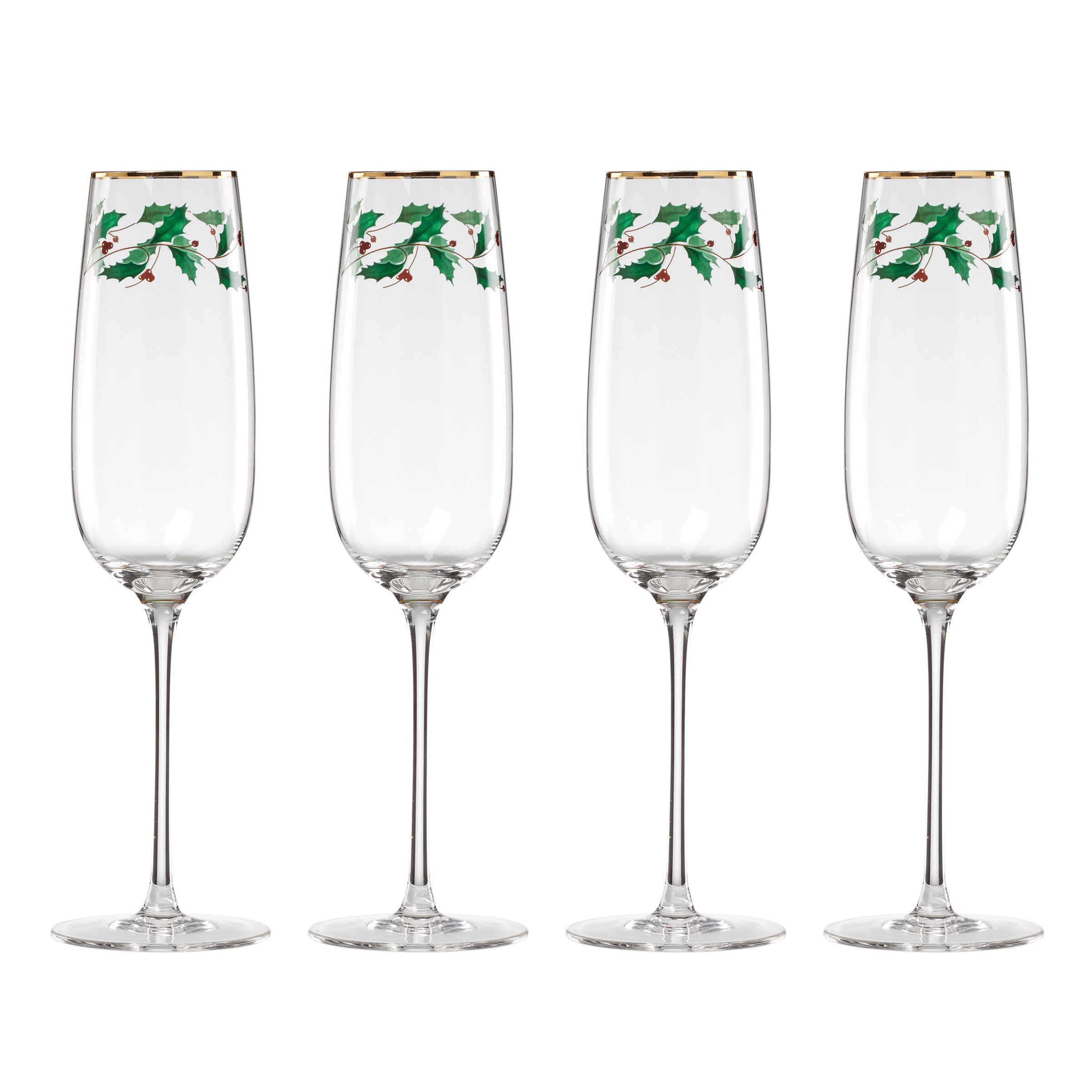 Holiday Decal Flute Glasses - Set Of 4