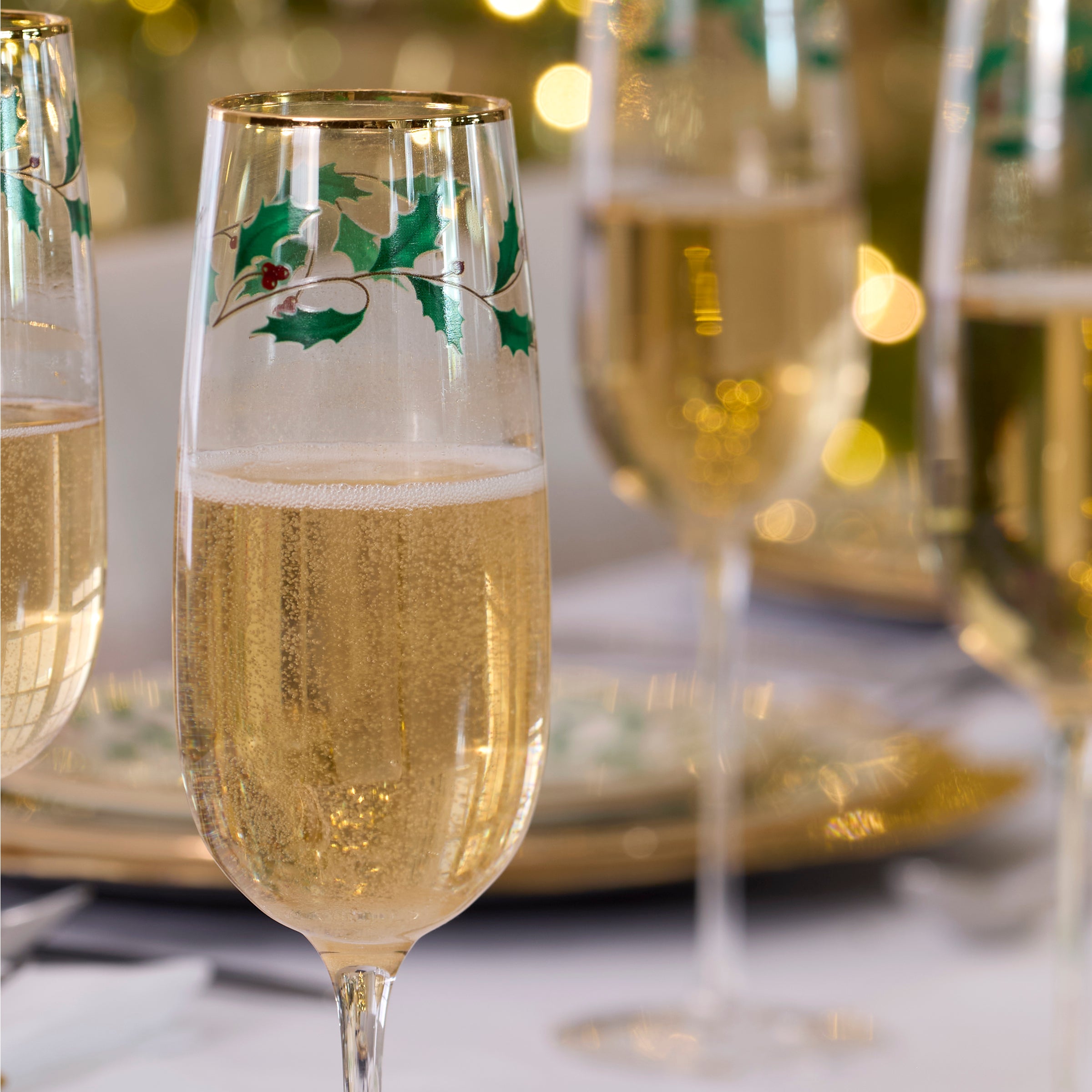 Holiday Decal Flute Glasses - Set Of 4